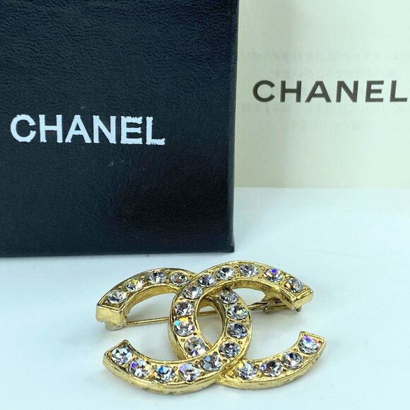 Chanel Icon Series Coco Mark Rhinestone Brooch, vintage, with box